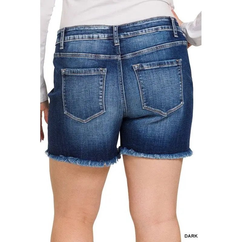 Plus mid rise raw frayed hem denim shorts - LECCE