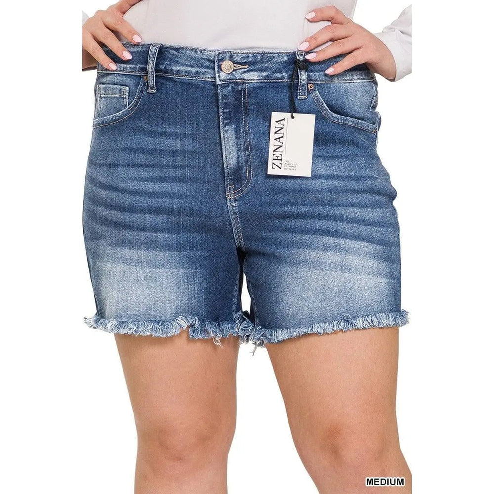 Plus mid rise raw frayed hem denim shorts - LECCE