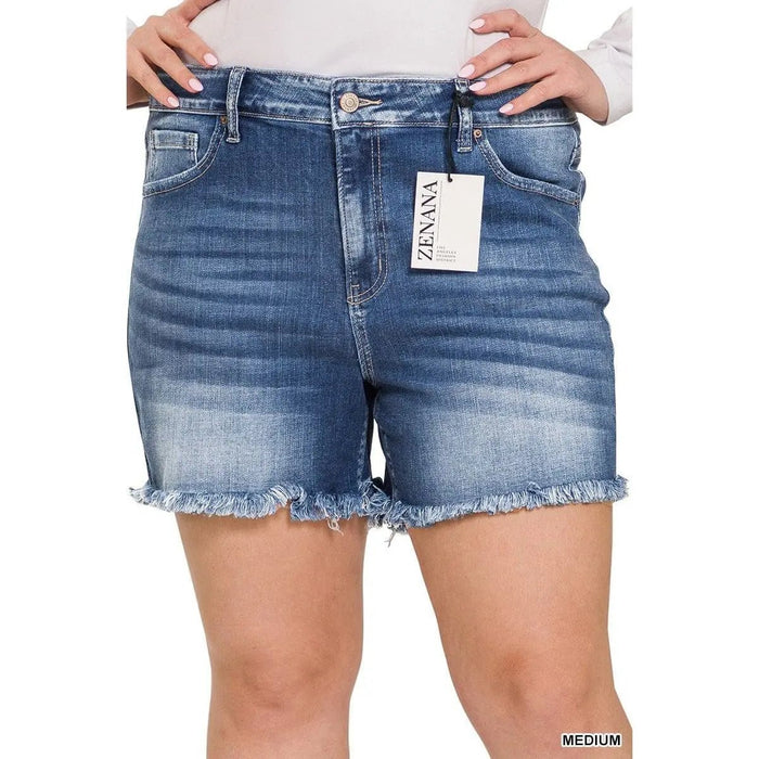 Plus mid rise raw frayed hem denim shorts - LECCE