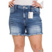 Plus mid rise raw frayed hem denim shorts - LECCE