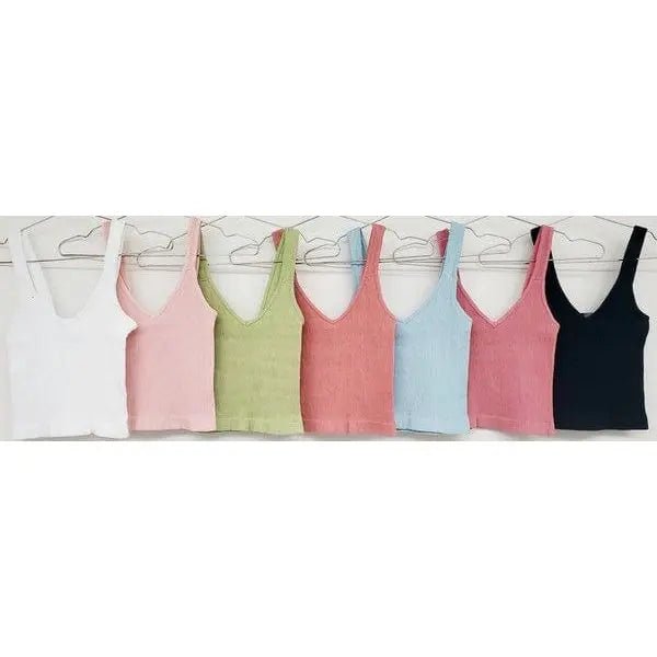Rayon ribbed vneck crop tank - LECCE