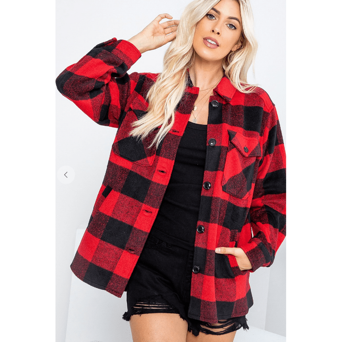 Checkered oversized  button down jacket
