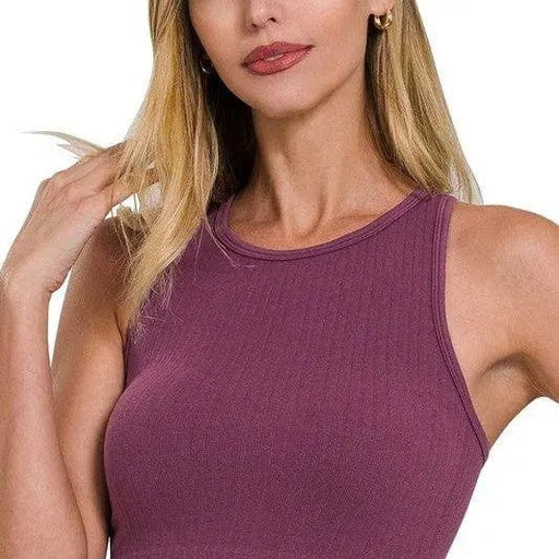 Ribbed seamless racerback crew neck crop tank top - LECCE