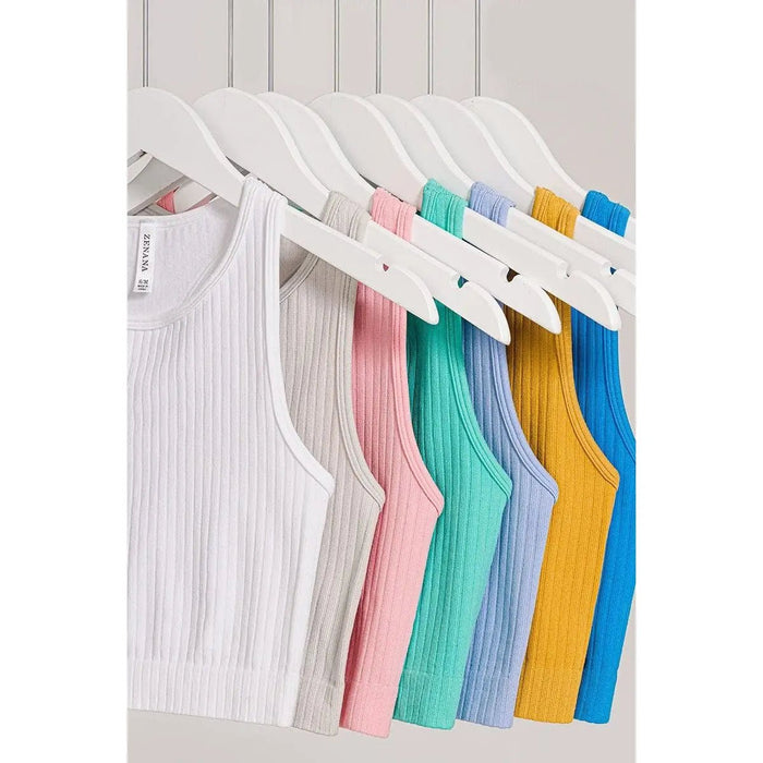 Ribbed seamless racerback crew neck crop tank top - LECCE