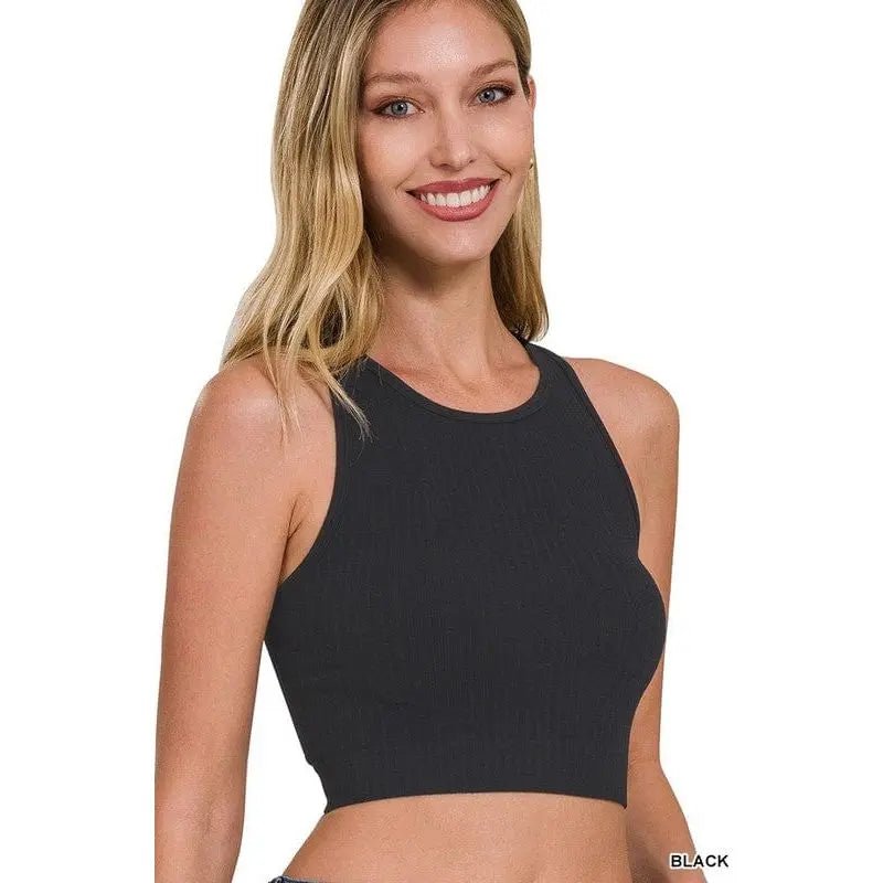 Ribbed seamless racerback crew neck crop tank top - LECCE