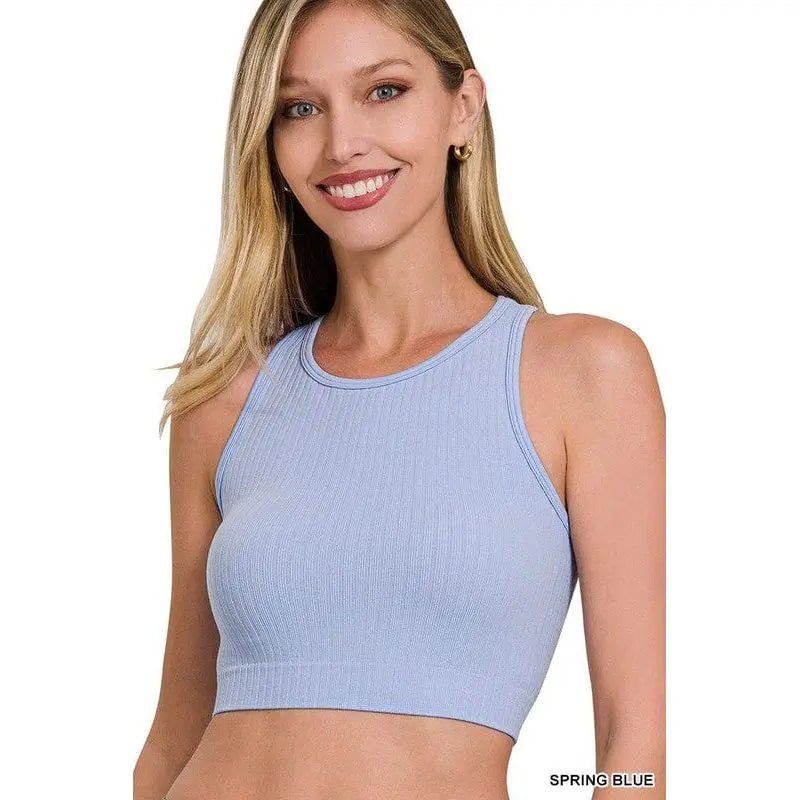 Ribbed seamless racerback crew neck crop tank top - LECCE