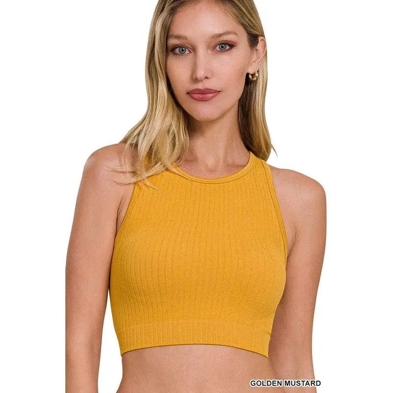 Ribbed seamless racerback crew neck crop tank top - LECCE