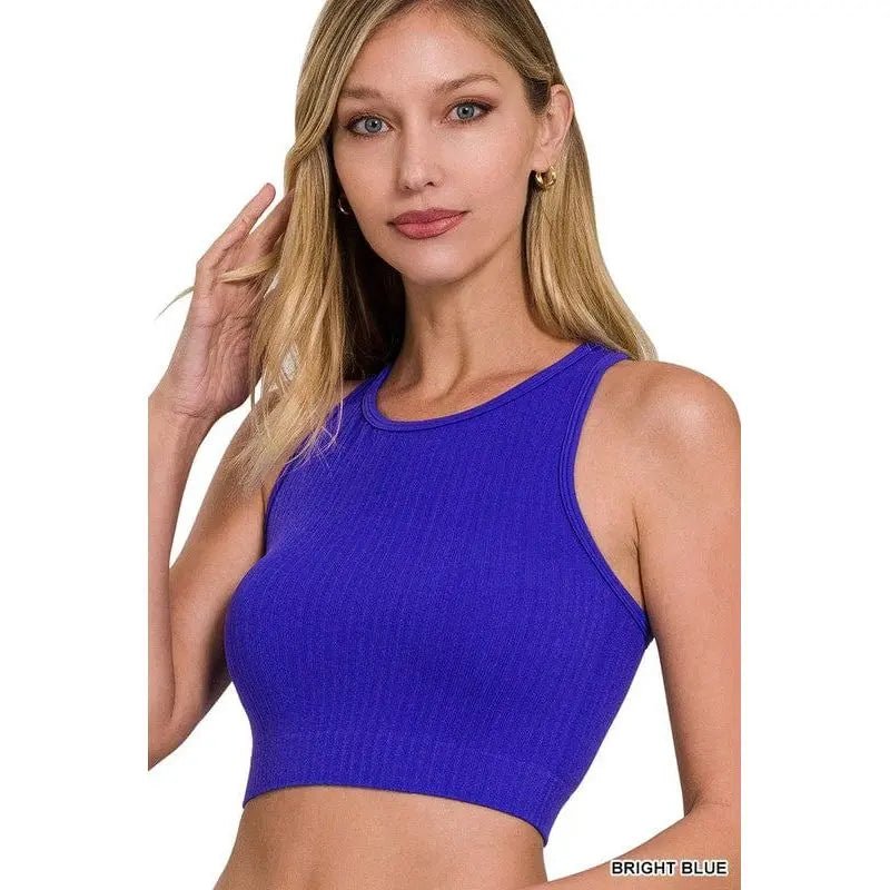 Ribbed seamless racerback crew neck crop tank top - LECCE