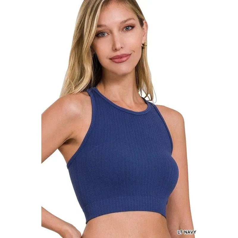 Ribbed seamless racerback crew neck crop tank top - LECCE