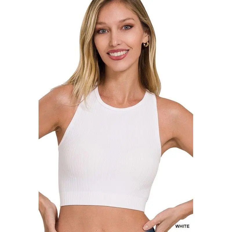 Ribbed seamless racerback crew neck crop tank top - LECCE