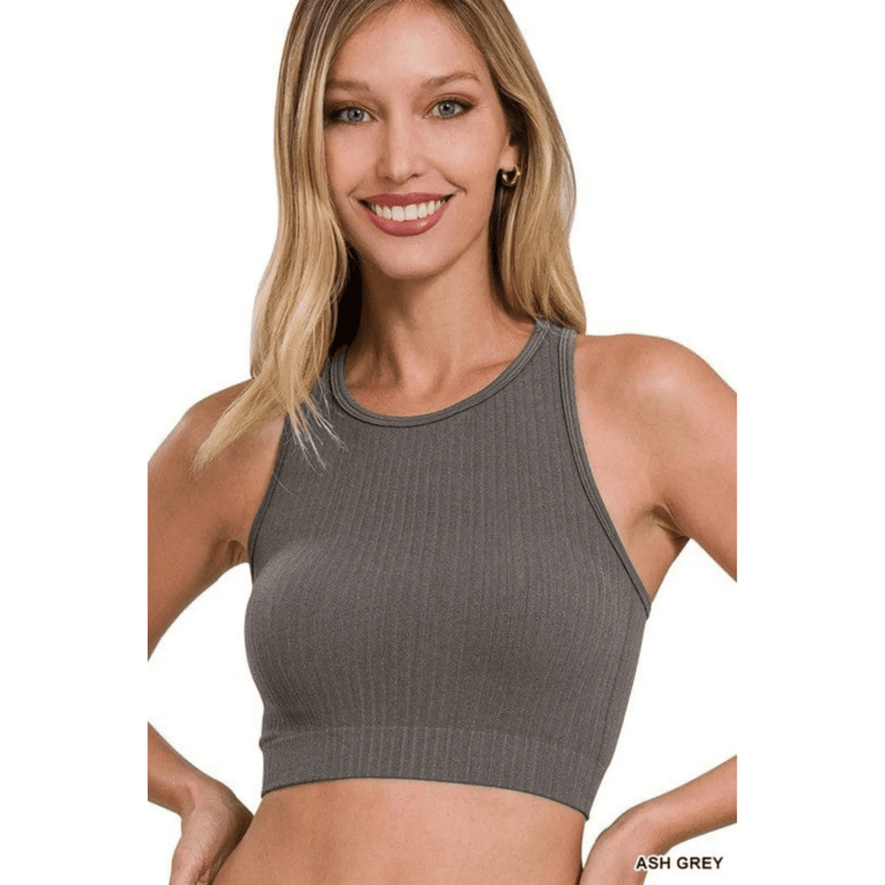 Ribbed seamless racerback crew neck crop tank top - LECCE