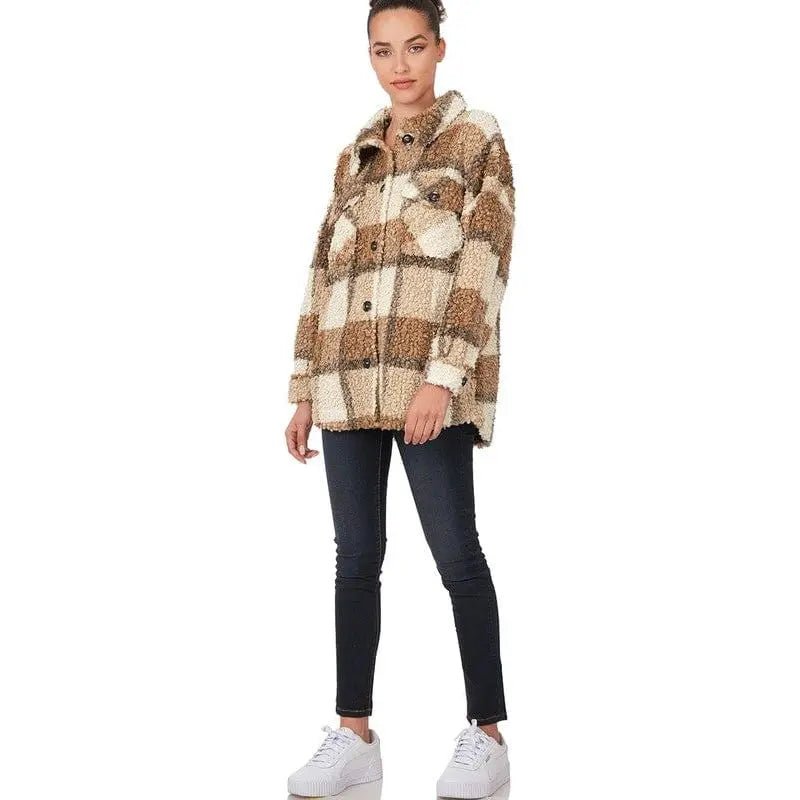 Sherpa Plaid Shacket With Pockets - LECCE