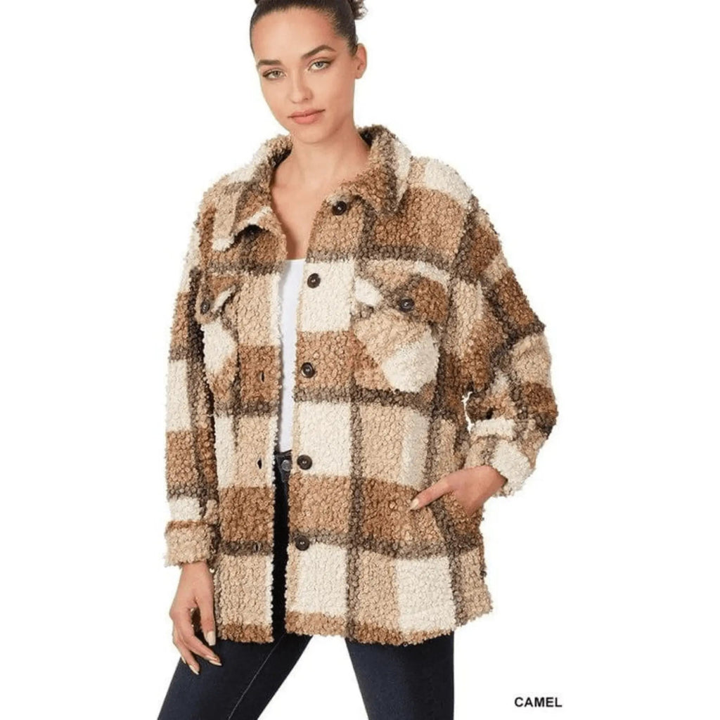 Chaqueta Sherpa A Cuadros Con Bolsillos