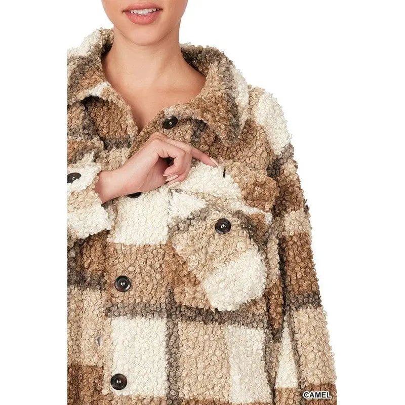 Sherpa Plaid Shacket With Pockets - LECCE