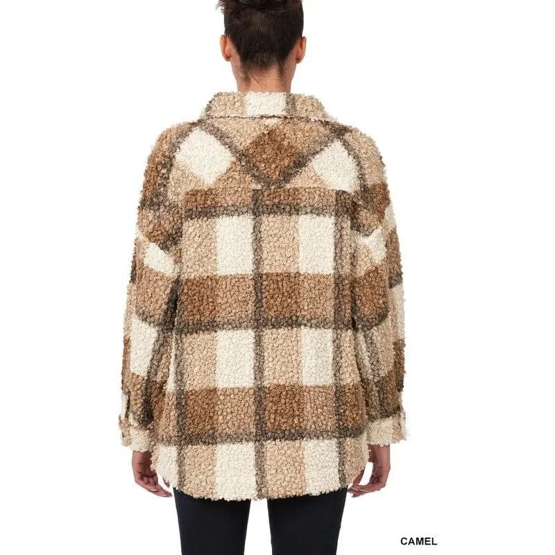 Sherpa Plaid Shacket With Pockets - LECCE