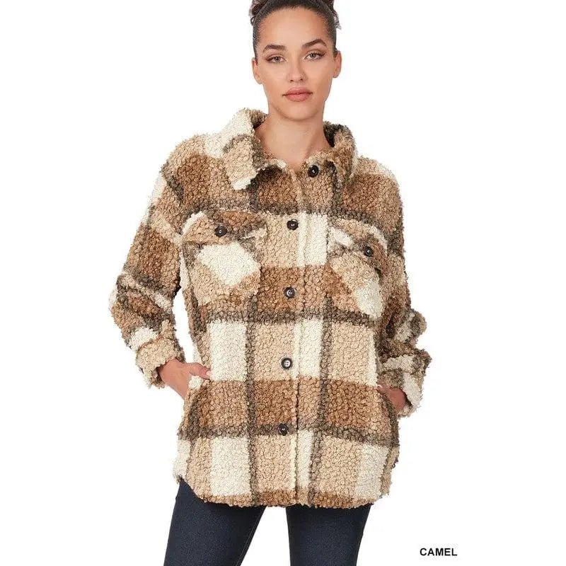 Chaqueta Sherpa A Cuadros Con Bolsillos