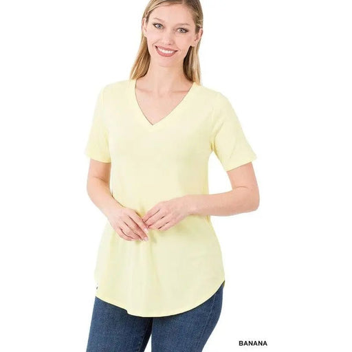 Short sleeve v - neck round hem top - LECCE