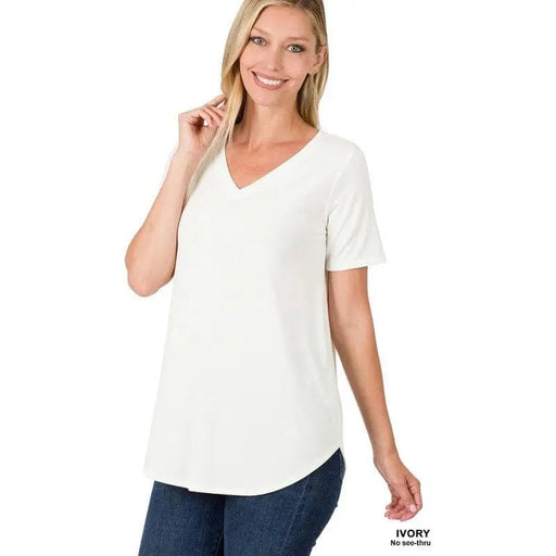 Short sleeve v - neck round hem top - LECCE
