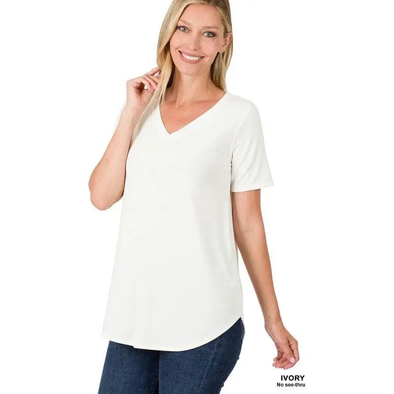 Short sleeve v - neck round hem top - LECCE