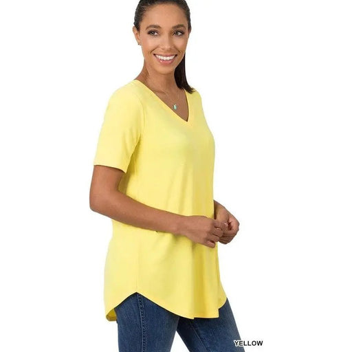 Short sleeve v - neck round hem top - LECCE