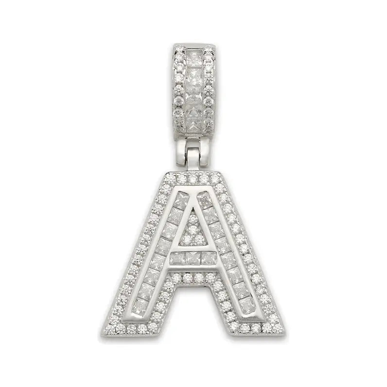 Small CZ Block Letter Pendant in .925 Sterling Silver - LECCE