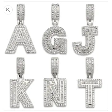 Small CZ Block Letter Pendant in .925 Sterling Silver - LECCE