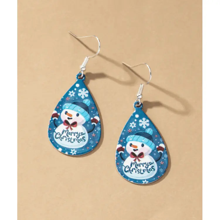 Pendientes con forma de lágrima de metal con forma de muñeco de nieve