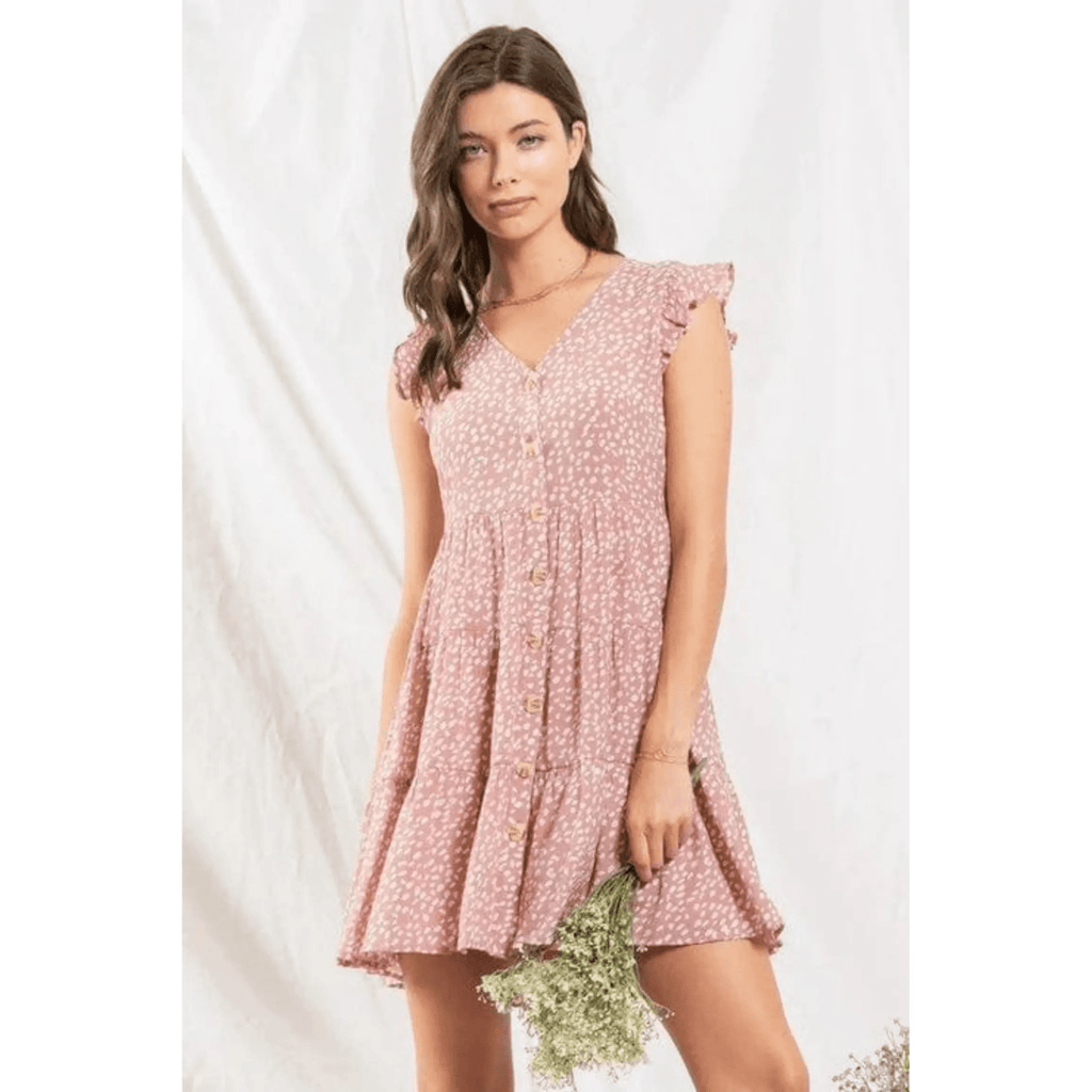 Vestido corto moteado con botones