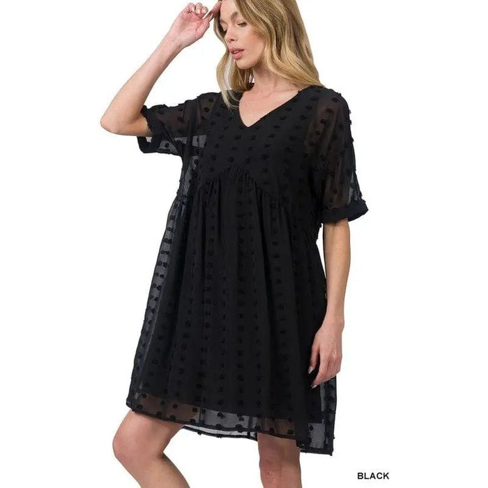 Swiss dot babydoll v - neck dress - LECCE