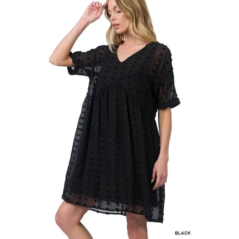 Swiss dot babydoll v - neck dress - LECCE