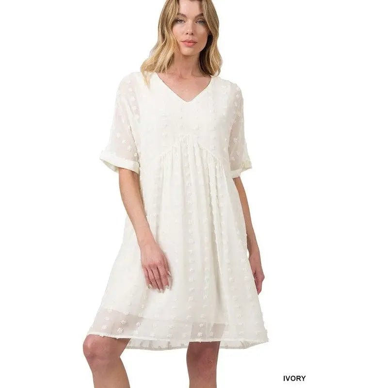 Swiss dot babydoll v - neck dress - LECCE