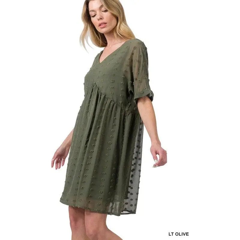 Swiss dot babydoll v - neck dress - LECCE