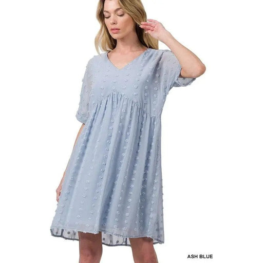 Swiss dot babydoll v - neck dress - LECCE