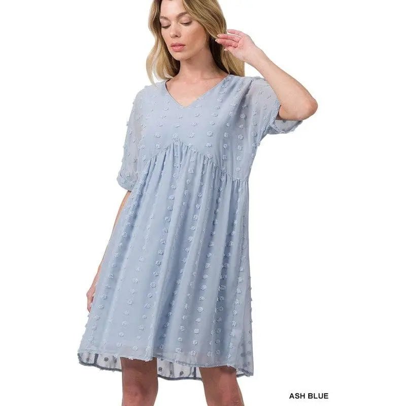 Swiss dot babydoll v - neck dress - LECCE