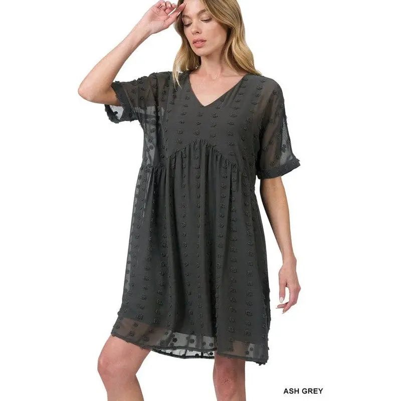 Swiss dot babydoll v - neck dress - LECCE