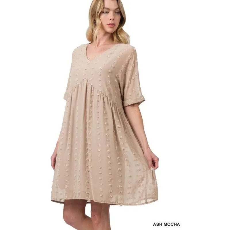 Swiss dot babydoll v - neck dress - LECCE
