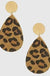 Tortoise Leatherette Teardrop Rond Metal Earrings