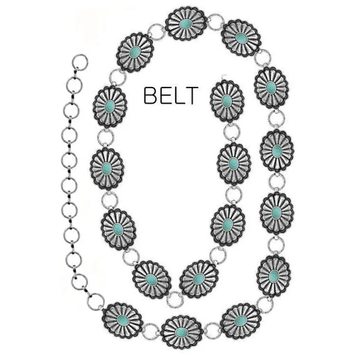 Textured western concho flower gemstone chain belt - LECCE