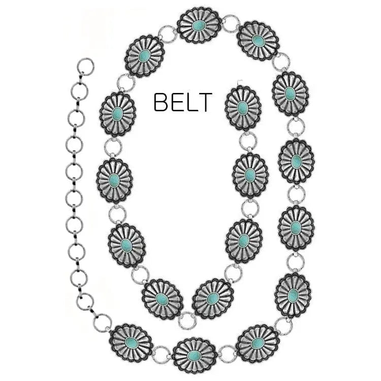 Textured western concho flower gemstone chain belt - LECCE