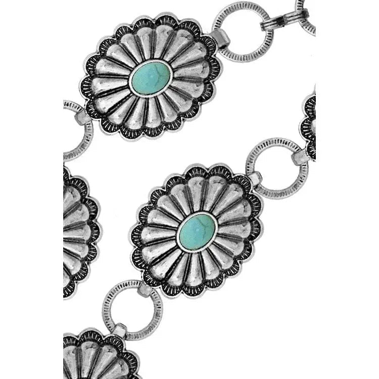 Textured western concho flower gemstone chain belt - LECCE