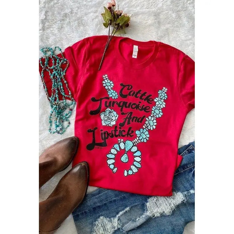Turqoise and lipstick t-shirt LECCE