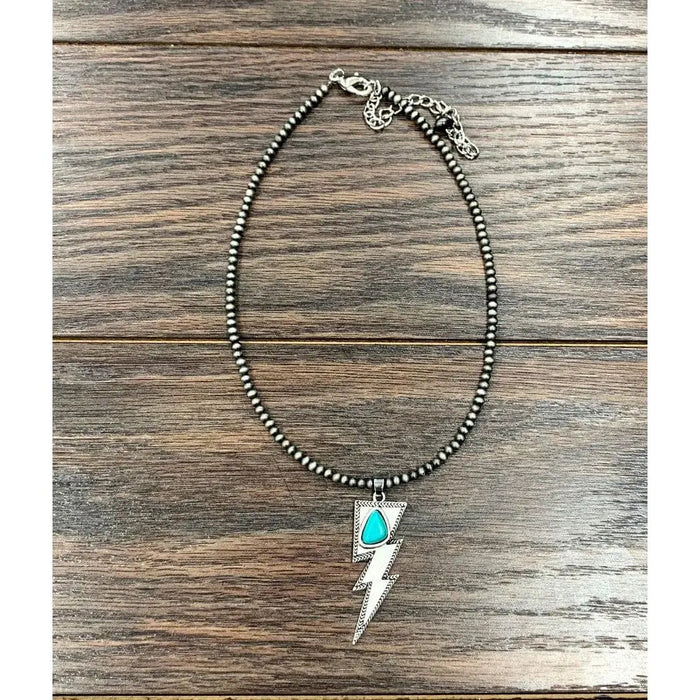 Turquoise Bolt Pendant Navajo Pearl Necklace - LECCE