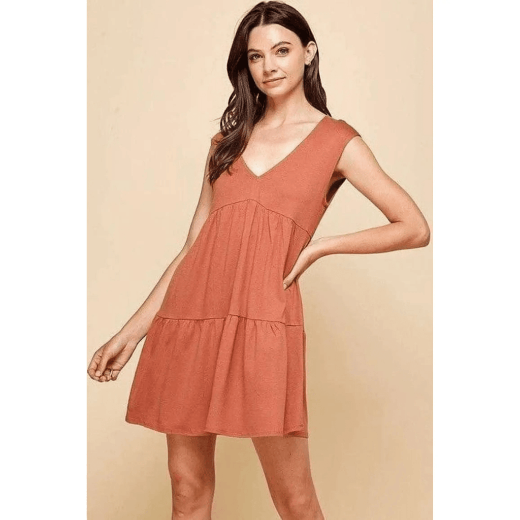 V-neck line skimmer tier dress