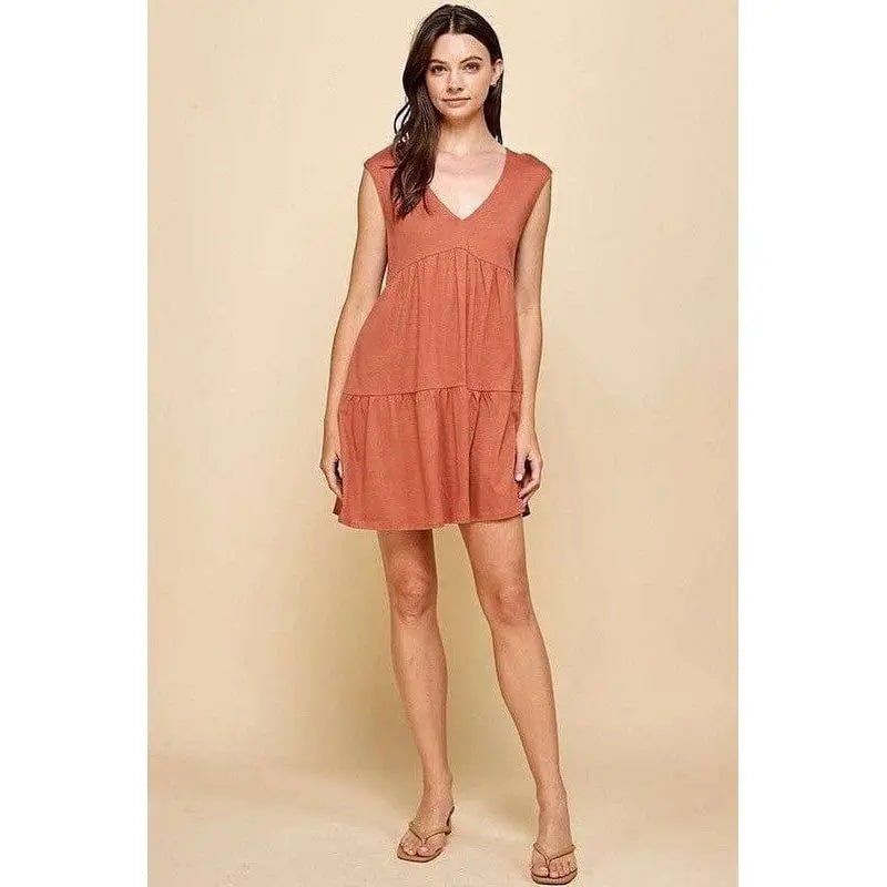 V - neck line skimmer tier dress - LECCE