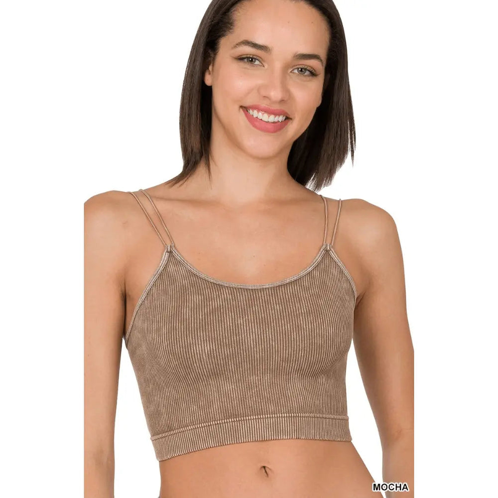 Washed Ribbed Seamless Double Strap Brami - LECCE