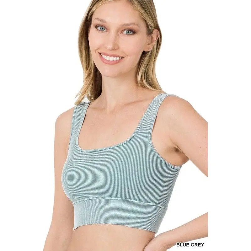 Washed ribbed square neck cropped - LECCE