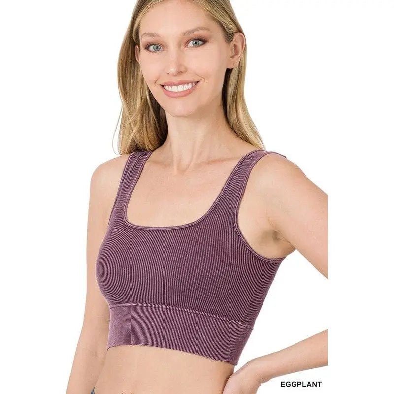 Washed ribbed square neck cropped - LECCE
