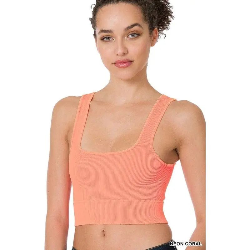 Washed ribbed square neck cropped - LECCE