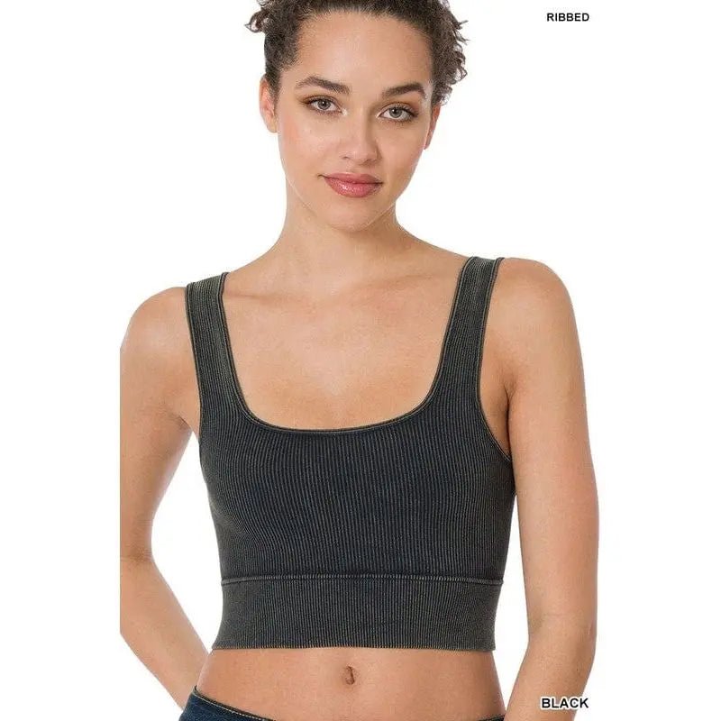 Washed ribbed square neck cropped - LECCE