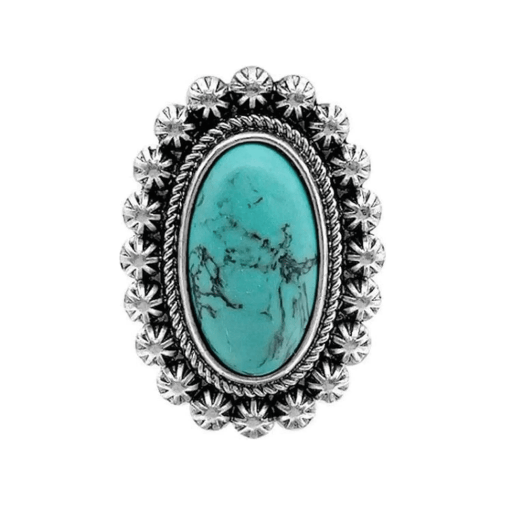 Western concho cable texture oval gemstone ring - LECCE